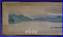 Antique Japanese Fuji land scape painting with frame 1900s art Japan interior