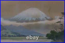 Antique Japanese Fuji land scape painting with frame 1900s art Japan interior
