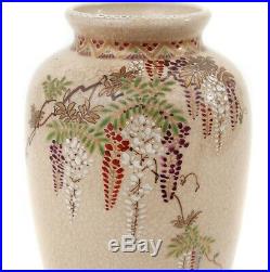 Antique Japanese Hand Painted Enamelled Wisteria Satsuma Ware Pottery Vase