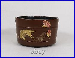 Antique Japanese Hand Painted Goldfish Lacquered Wood Bowl 19th century Meiji