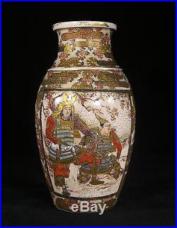 Antique Japanese Hand Painted Samurais Ceramic Gilded Vases Late Meiji