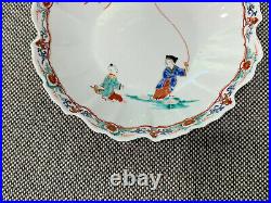 Antique Japanese Kakiemon Porcelain Pair of Dishes Painted Children Flying Kite