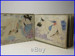 Antique Japanese Meiji Period Hand Painted Shunga Erotic Album 24 Pages