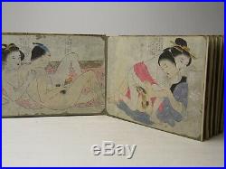Antique Japanese Meiji Period Hand Painted Shunga Erotic Album 24 Pages