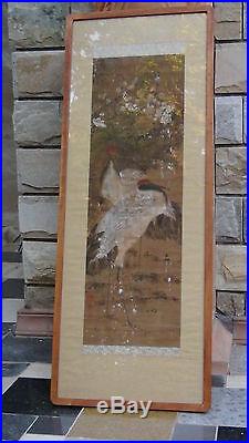 Antique Japanese Meiji Period Watercolor On Paper Scrol Framed Artist Red Seal