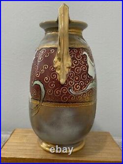 Antique Japanese Noritake Nippon Hand Painted Porcelain Vase Flowers Gold Beaded