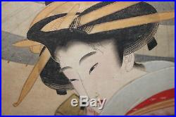 Antique Japanese Painting Geisha Girl Scroll-Large-Framed Asian Art