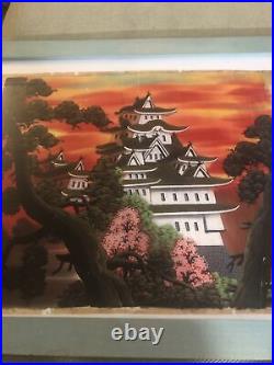 Antique Japanese Painting On Silk Probably Wood Block Very Very Old