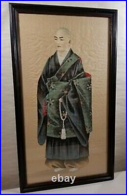 Antique Japanese Painting on Silk a Man of Prestige, Meiji, 25.5 x 14.5 Frame