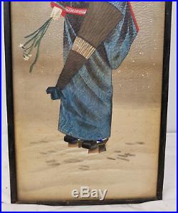 Antique Japanese Painting on Silk of a Lady Decorative Scroll