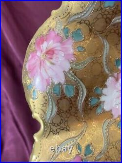 Antique Japanese Royal Nippon Hand Painted Gilt Moriage Floral Ruffle Bowl 1880s