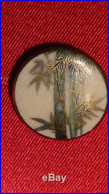 Antique Japanese Set Of 9 Hand Painted Satsuma Buttons Bamboo Bushes And Peony