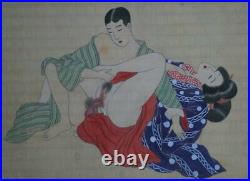 Antique Japanese Shunga erotic art silk painting 1920s Japan eros original
