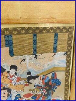 Antique Japanese Ukiyo-e Scroll Painting on Silk Style of Utagawa Torohayo