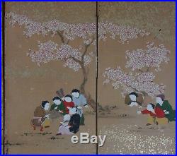 Antique Japanese art painting 1800s Byobu Japan interior wind screen