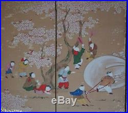 Antique Japanese art painting 1800s Byobu Japan interior wind screen