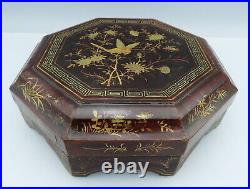 Antique Japanese lacquerware Box Large Hand Painted Gold Lacquer Meiji Japan