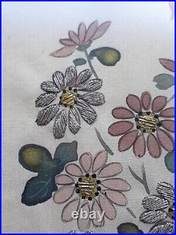 Antique Japanese painting & bullion embroidery on silk Flowers #1, 20.5 inches