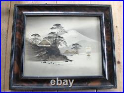 Antique Japanese river and mountain scene painting circa 1890