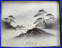 Antique Japanese river scene painting circa 1890