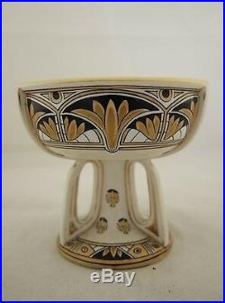 Antique Japanese signed Noritake hand painted Art Nouveau pedestal tazza bowl