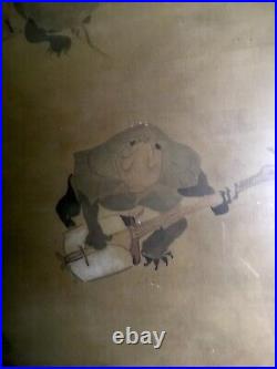 Antique Japanese watercour on silk Hokusai School Edo period Framed Signed Seals