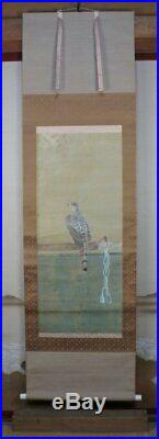 Antique Japanese white Taka falconry Edo art painting 1750s Japan craft
