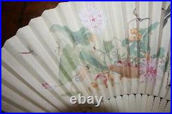 Antique Meiji Japanese Shibayama and Painted Paper Fan