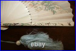 Antique Meiji Japanese Shibayama and Painted Paper Fan