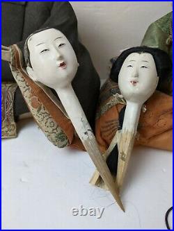 Antique Meiji Period Gofun Painted Wood Japanese Hina Emperor & Empress Dolls