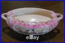Antique Nippon Hand-Painted Bowl Ceramic Pink Footed Pottery Japanese Dish Plate
