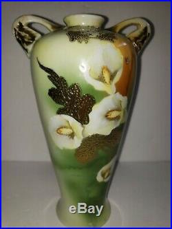 Antique Nippon Vase Ceramic Porcelain Hand Painted MorIage Gold Blue Stamped