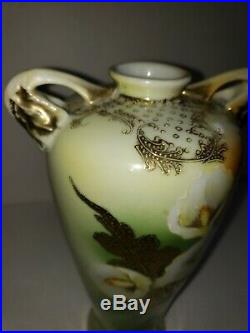 Antique Nippon Vase Ceramic Porcelain Hand Painted MorIage Gold Blue Stamped