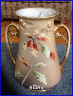 Antique Nippon Vase Hand Painted Rare Poinsettia with gold gilding