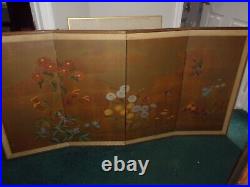 Antique Original Japanese four panel screen painting signed