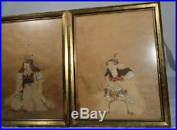 Antique Pair Japanese Scroll paintings Samurai Polychrome on Paper Warrior