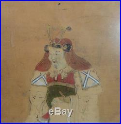 Antique Pair Japanese Scroll paintings Samurai Polychrome on Paper Warrior