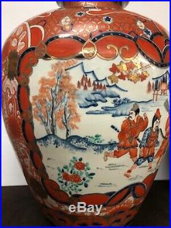 Antique Pair Of Large Japanese Imari Vases 19 1/4 Height Hand Painted