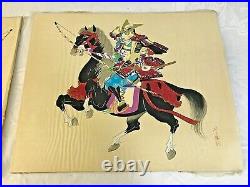 Antique Pair of Japanese Asian Paintings on silk Warrior on Horseback