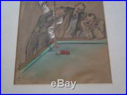 Antique Pool Hall Billiards Player Painting Portrait Japanese Chinese Signature