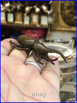 Antique Style Japanes Okimono Cold Painted Bronze Figuer Beetle Cockroach Signed