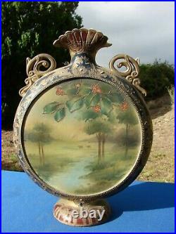 Antique VTG Japanese Moriage MOON Flask VASE Hand Painted 1800's