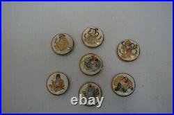 Antique Vintage Japanese Satsuma Buttons 7 Immortal Gods Asian Finely hand paint