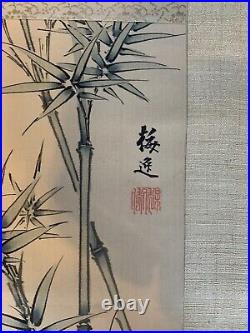 Antique japanese Scroll watercolor painting On Silk