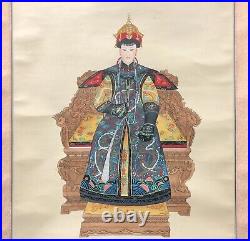 Antque Emperor Empress Kakejiku Scroll Pair Paintings Asian Regal Ornate x2