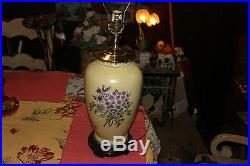 Asian Chinese Japanese Vase Table Lamp Yellow Painted Colorful Flowers #1