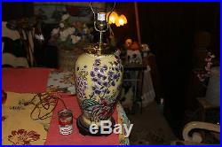 Asian Chinese Japanese Vase Table Lamp Yellow WithPainted Colorful Flowers-#2