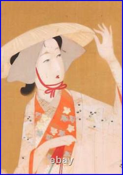 BEAUTY JAPANESE Hanging Scroll Painting Autumn grass PICTURE Japan Lady c885