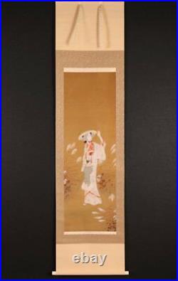 BEAUTY JAPANESE Hanging Scroll Painting Autumn grass PICTURE Japan Lady c885
