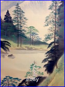 Beautiful Chinese Japanese School Scroll Painting 20th C Gouache On Silk Sansui